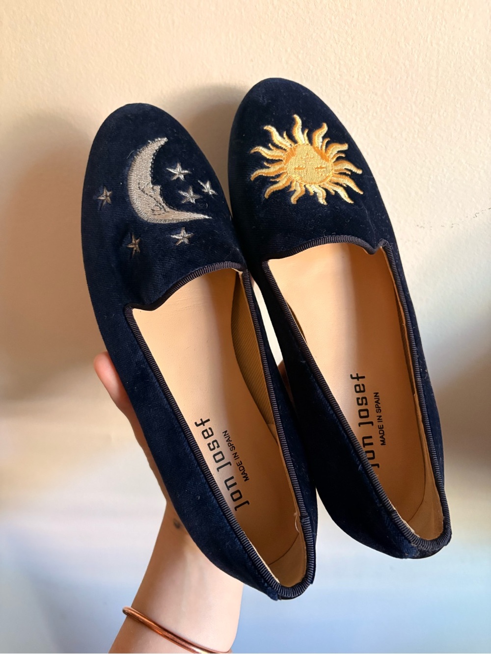Jon Josef Gatsby Sun + Moon Flat Celestial Velvet Blue Loafers Smoking Slippers